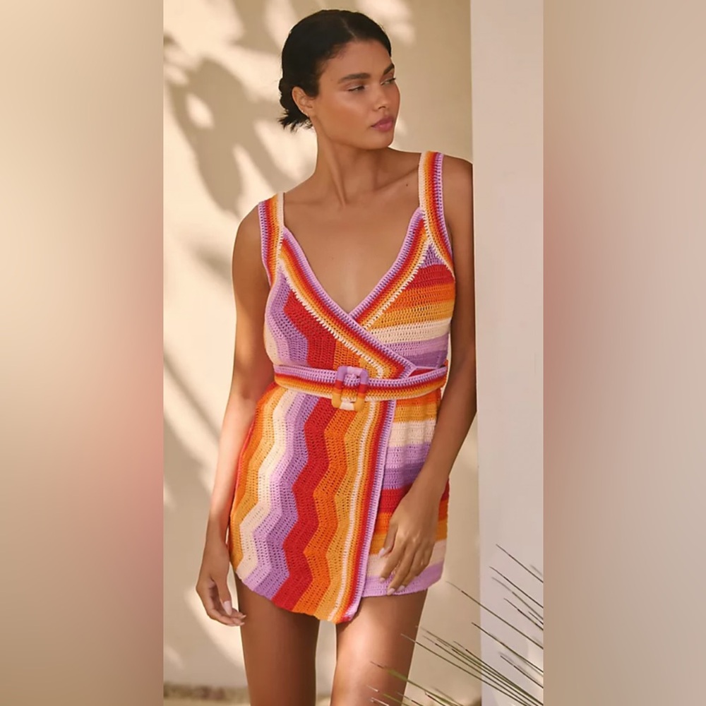 Colorful Crochet Wrap Dress
